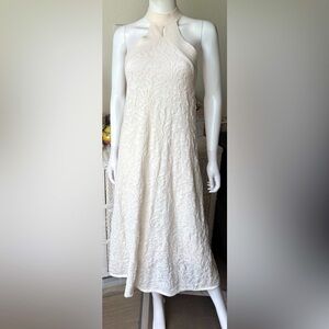 Zara Midi Halter Dress Cotton Textured Knit in Cream Size XS
